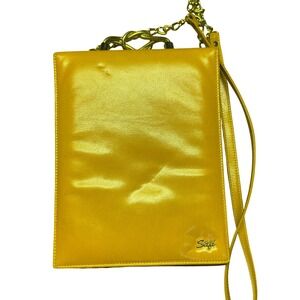 RARE Vtg 80s SAFI Leather crossbody Book Bag Mustard Gold Knot Canada purse